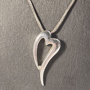 SOLD! P26. Sterling Silver Heart w Diamond Necklace by Kay Jewelers, 17"